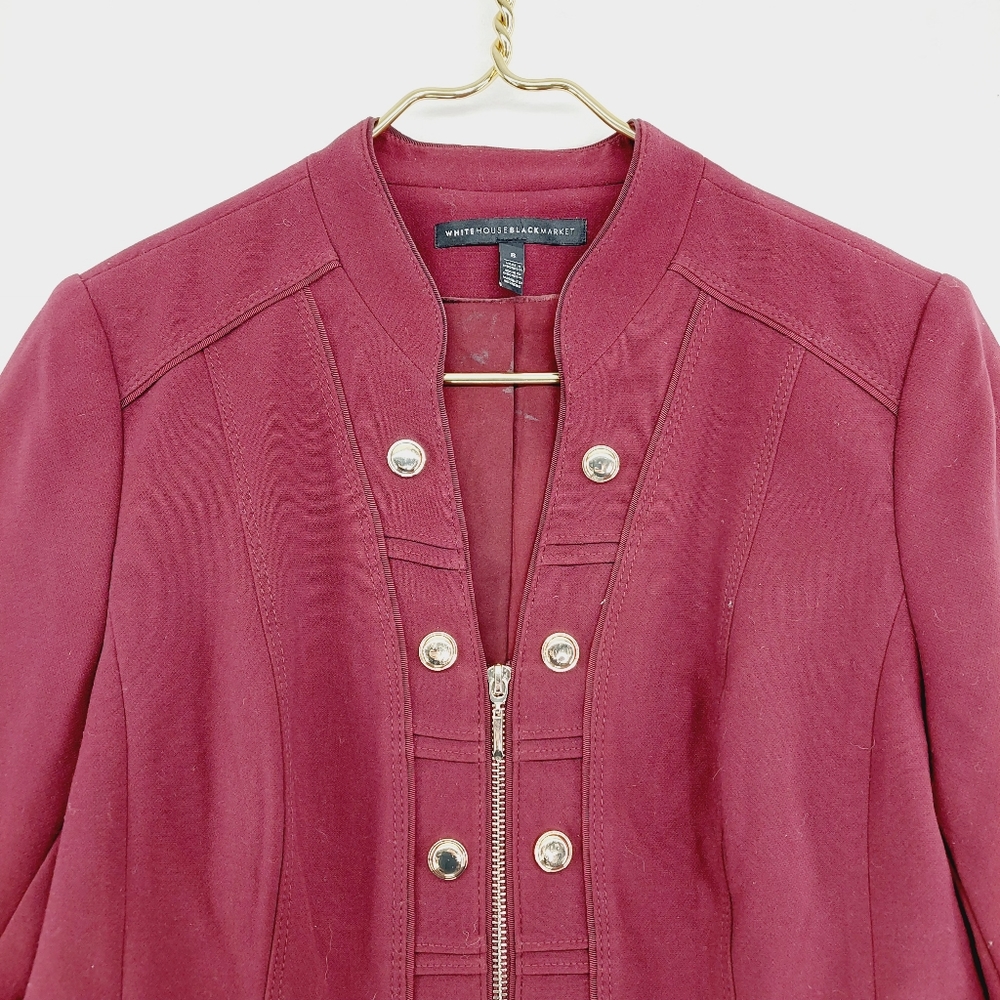 White House Black Market Cardinal Red Military Ponte Jacket Blazer P3126 - Picture 3 of 9